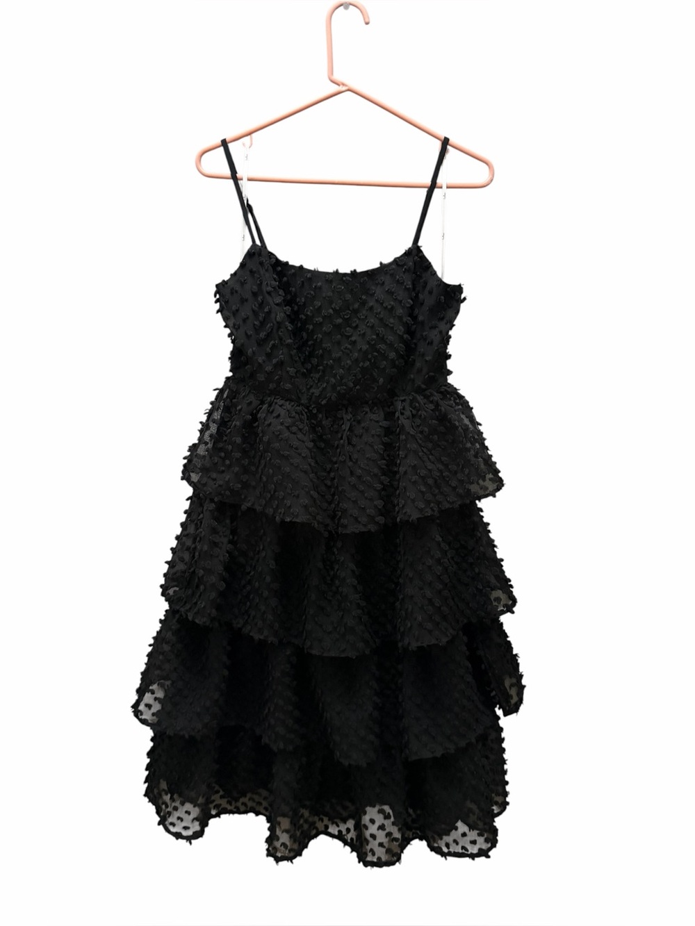 Lulu’s Flirting With You Black Tiered Pom Pom Midi Dress